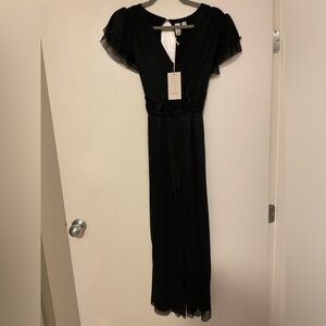 NWT Joie Metallic Crinkle Wide Leg Jumpsuit With Short Sleeves